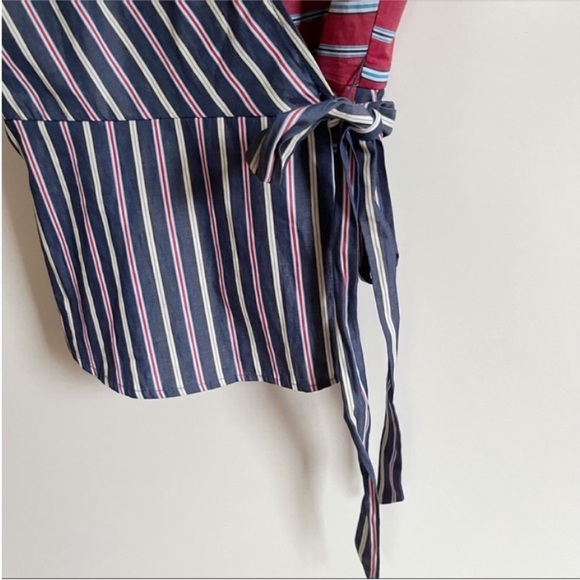 BCBGeneration shirt blue red mixed stripe surplice wrap - Picture 5 of 9